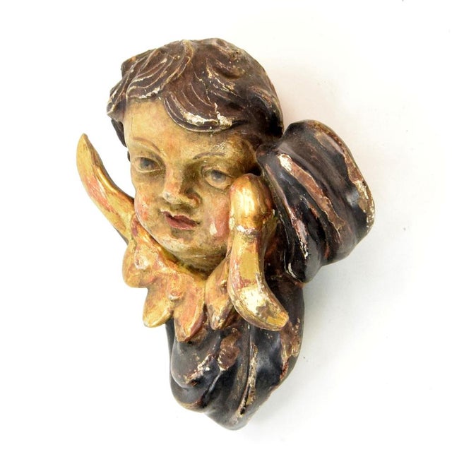 Baroque Baroque Carved Wooden Angels with Original Polychromy, 18th Century, Set of 2 For Sale - Image 3 of 11