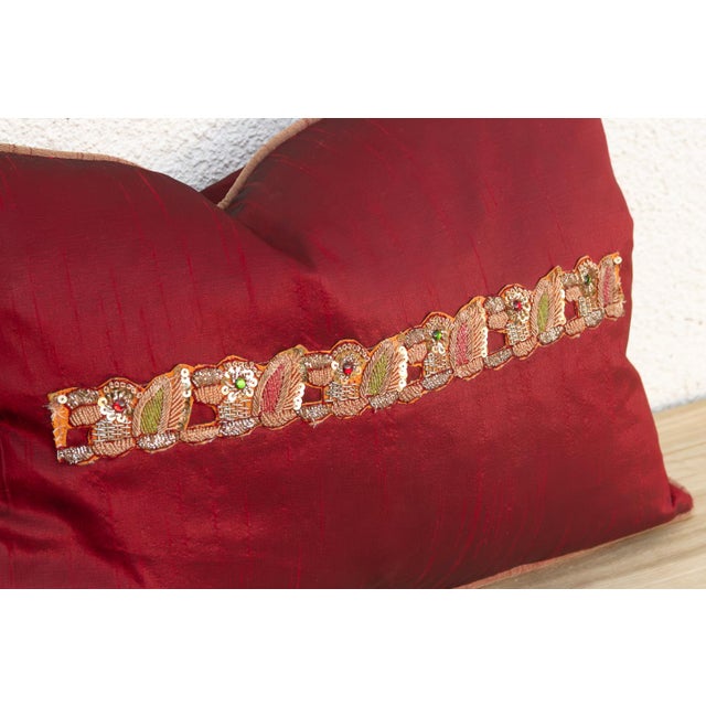 Textile Rasa Red Pair of Zardozi Pillows For Sale - Image 7 of 8