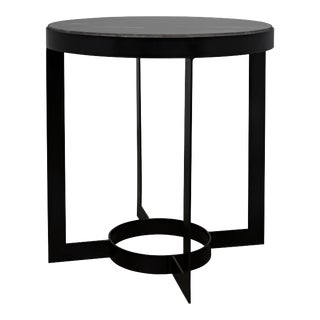NOIR Parker Side Table in Black Metal with Marble For Sale