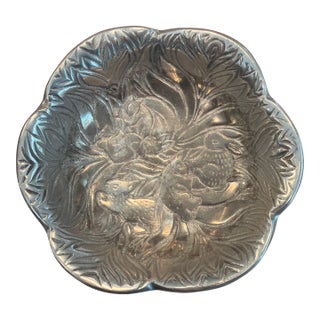 Vintage Cast Aluminum Woodland Rabbit and Bird Decorative Bowl For Sale