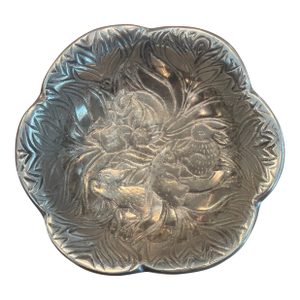 Vintage Cast Aluminum Woodland Rabbit and Bird Decorative Bowl