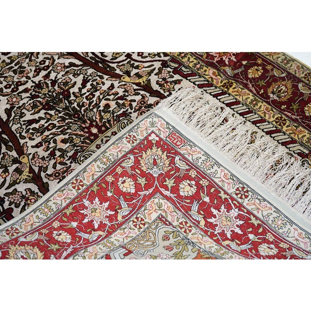 1960s Extremely Fine Turkish Silk Hereke With the Field Woven With Silver Metal Treads Rug 3'3'' X 4'6'' For Sale - Image 10 of 11