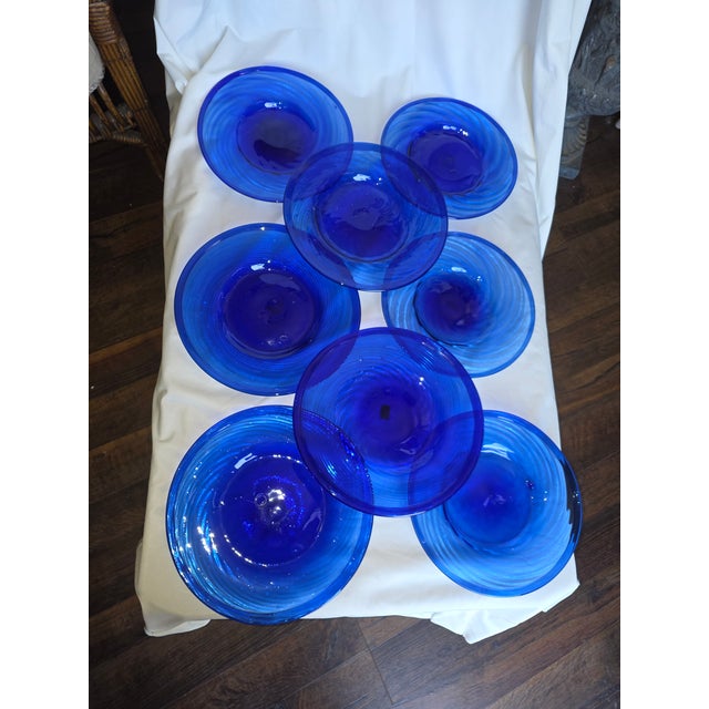 Collection of Vintage Cobalt Blue Hand Blown Glass Charger Plates From Mexico For Sale - Image 10 of 11