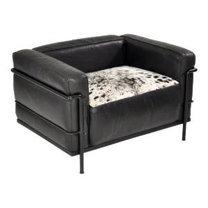 Early Production Black Leather and Pony Lc3 Lounge Chair by Le Corbusier for Cassina, Signed