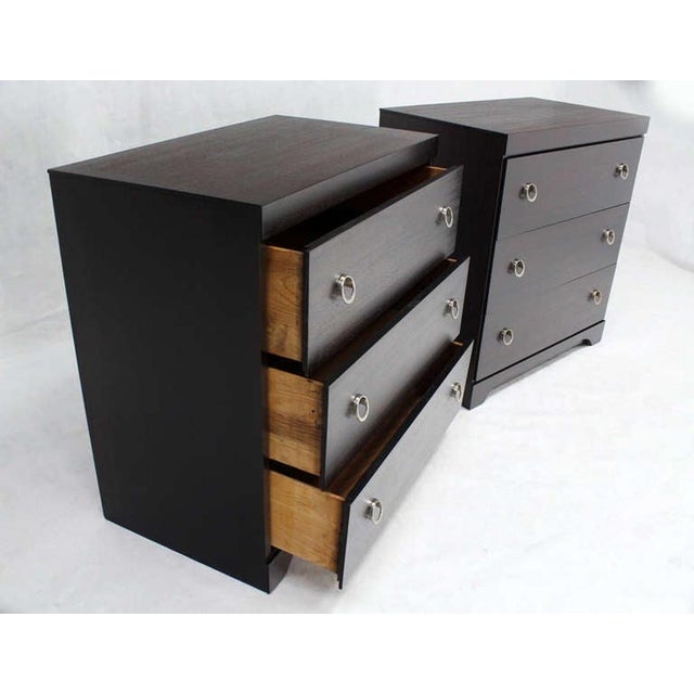 Wood Pair Ebonized Mahogany Mid Century Modern Deco Style Bachelor Chest Dresser MINT For Sale - Image 7 of 8
