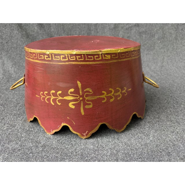 Vintage Maroon Gold Hand Painted French Tole Cachepot For Sale - Image 9 of 13