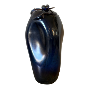 Art Nouveau Mouth-Blown Glass Good-Luck Vessel in Iridescent Cobalt Glass