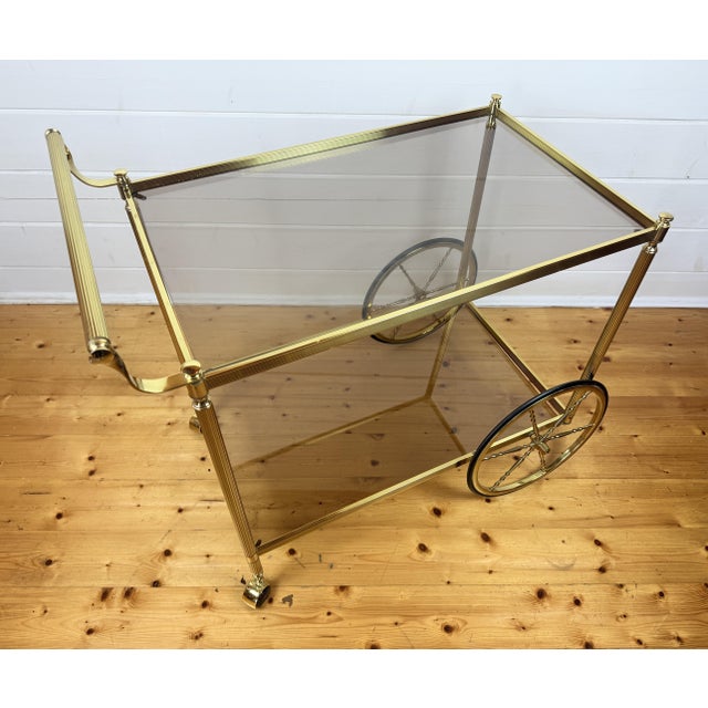 1960s Vintage Brass and Glass Bar Cart, 1960s For Sale - Image 5 of 11