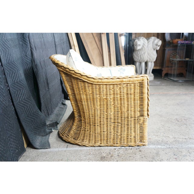 Vintage Bohemian Organic Modern Coastal Braided Wicker Barrel Patio Arm Chair For Sale - Image 13 of 18