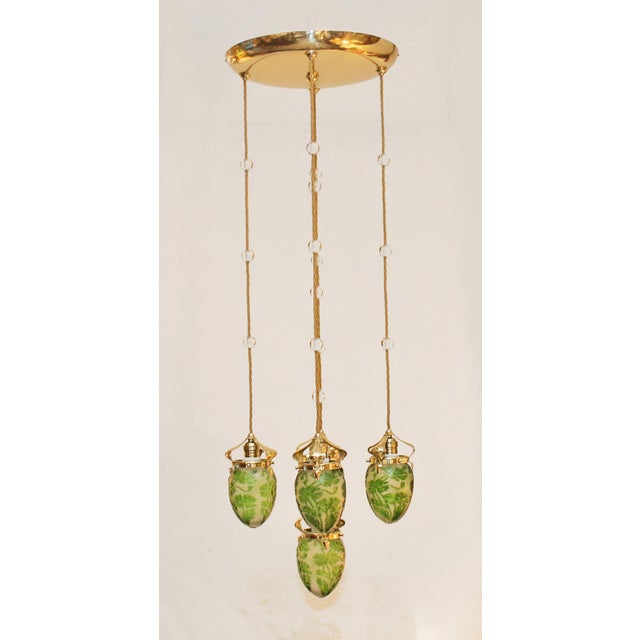 Art Nouveau Brass and Glass Chandelier, 1890s For Sale - Image 3 of 17