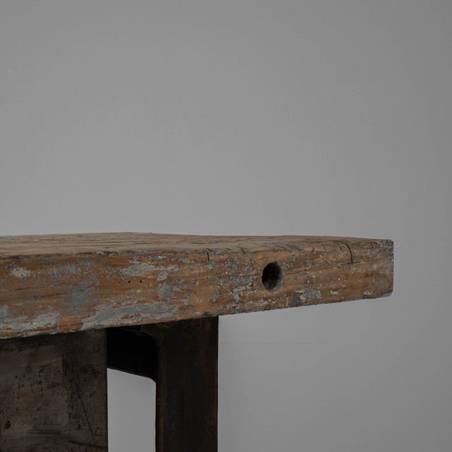 20th Century French Industrial Cast Iron Work Table with Wooden Top For Sale In Greensboro - Image 6 of 18