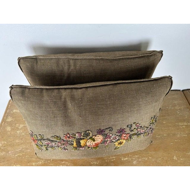 Custom Metallic & Chenille Appliqué Pillows on Textured Ground, Pair For Sale - Image 4 of 6