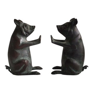 Set of 1960s Bronze Pig Bookends - A Pair For Sale