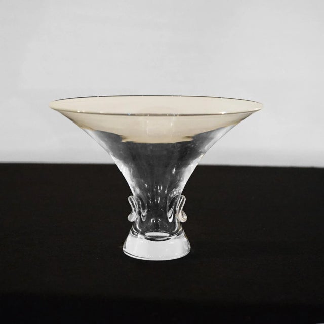 Mid Century Modern Steuben Art Glass Flared Crystal Bowl with Pinched Base 20th Century For Sale - Image 6 of 8