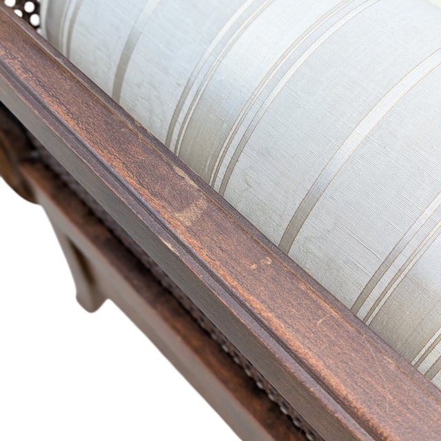Wood Late 20th Century French Provincial Cane Back Sofa With Striped Upholstery For Sale - Image 7 of 18