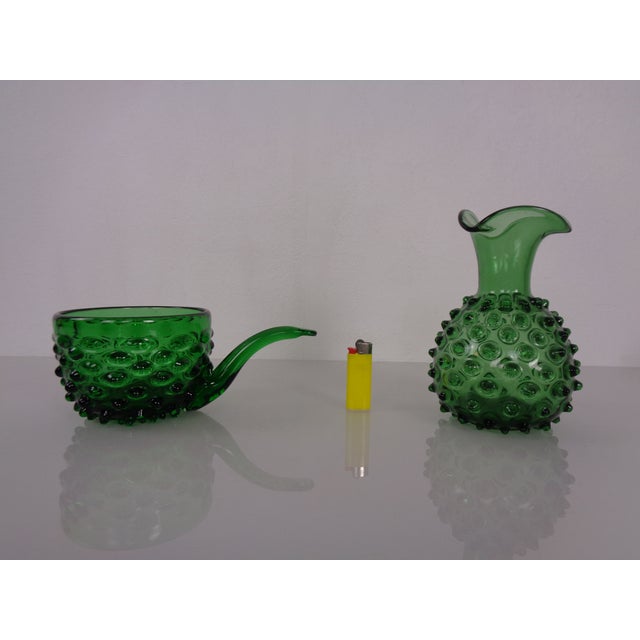 Italian Green Bubble Glass Vase & Bowl from Empoli, 1960s, Set of 2 For Sale - Image 3 of 16