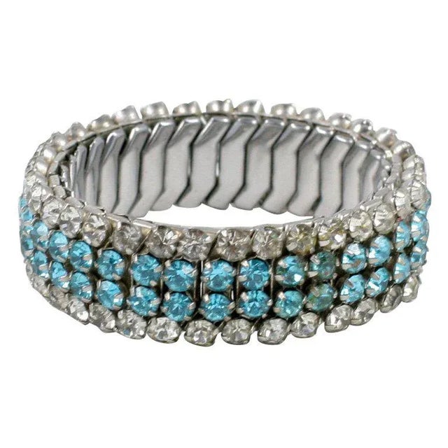 Turquoise 1940s Expandable Rhinestone Bracelet For Sale - Image 8 of 8
