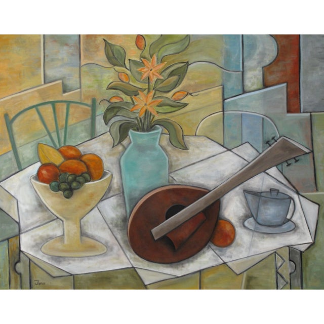 "La Merienda" (The Snack) is a cubistic style still-life that is dynamic and eye catching. It includes many interesting...