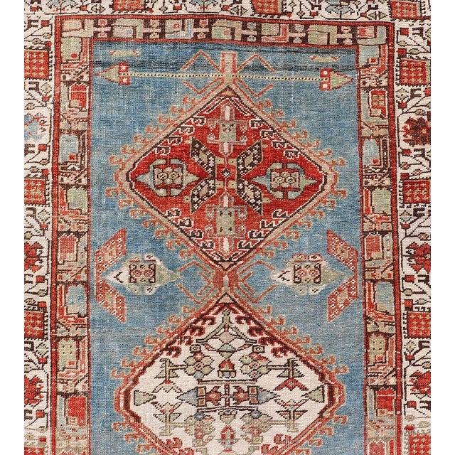 Antique Hand-Knotted Sarab Runner With Sub-Geometric Design in Red, Blue & Ivory 3'2"x10'2" For Sale - Image 9 of 12
