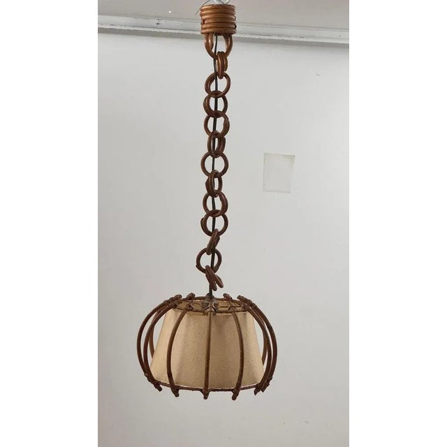 French Sculptural Wicker and Paper Pendant Light, 1960s For Sale - Image 3 of 12