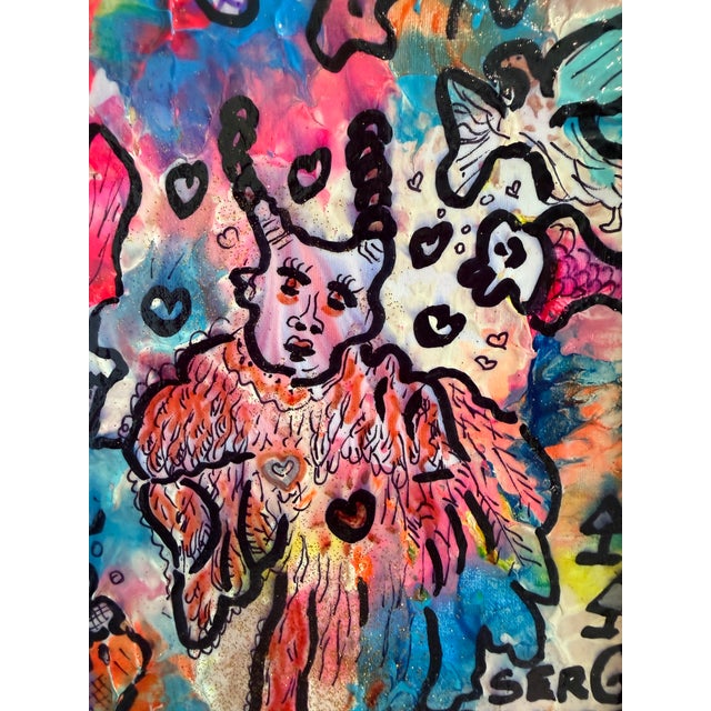 Abstract Fallen Angel by Serg Graff, Original Colorful Pop Art Painting, Contemporary Neo Expressionist Figurative Abstract, Signed Framed Artwork For Sale - Image 3 of 11