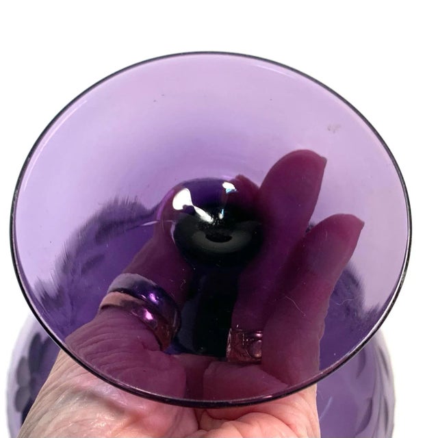 Glass Late 19th C. Amethyst Etched Glass Compote Art Nouveau Victorian Traditional For Sale - Image 7 of 10