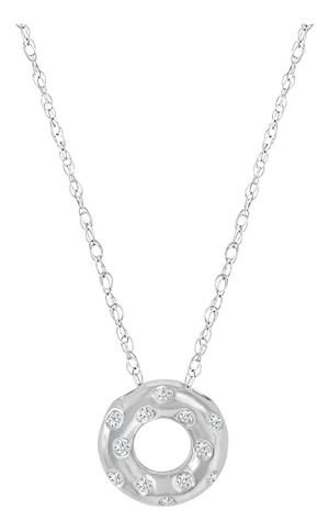 Dainty Diamond Doughnut Necklace .15cttw 18k White Gold 16"