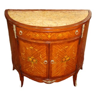 Early 20th Century French Louis XV Marble Top Paint Decorated Chest Commode For Sale