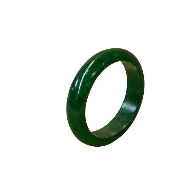 2.25" Chinese Natural Mixed Dark Green Jade Stone Bracelet Bangle For Sale In San Francisco - Image 6 of 8