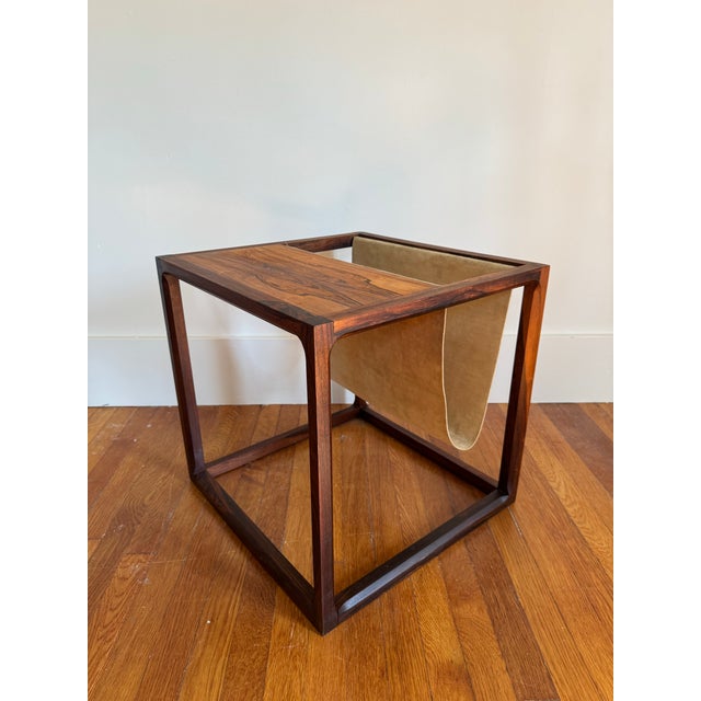 1960s Brazilian Rosewood and Suede Magazine Rack Attributed to Kai Kristiansen For Sale - Image 12 of 12