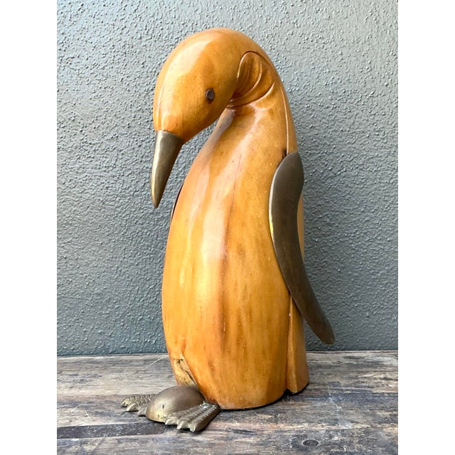 Vintage Carved Wood and Brass Penguin For Sale - Image 9 of 12