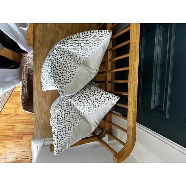 Pair of Ivory and Graphite Velvet Pillows With Feather Inserts For Sale In Boston - Image 6 of 8