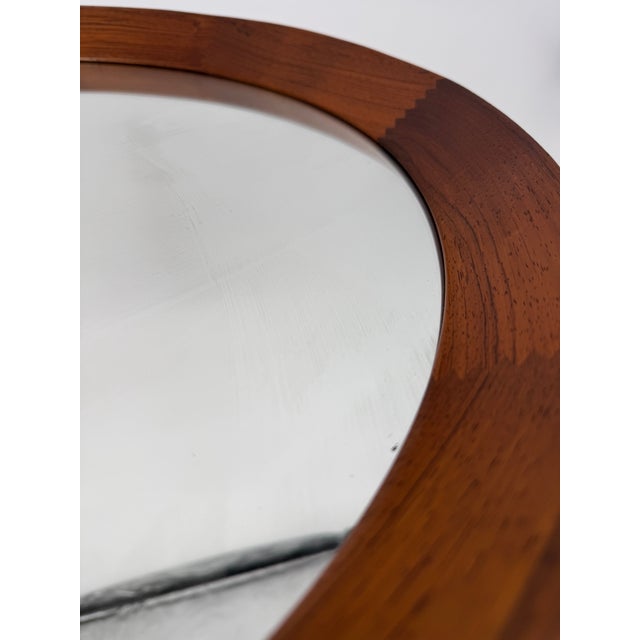 Wood Round Mirror in Teak Wood by Glass and Wood Hovmantorp, Sweden, 1960s For Sale - Image 7 of 11