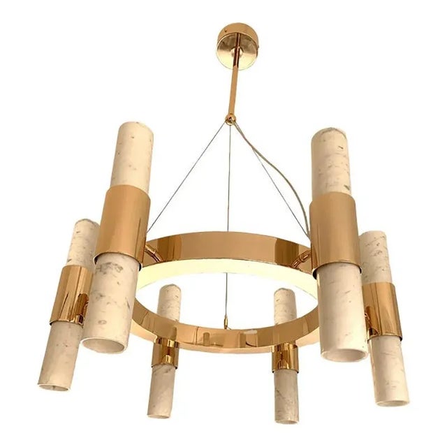 Brown Double Carrara Marble Gold Ring Chandelier by Simoeng For Sale - Image 8 of 8