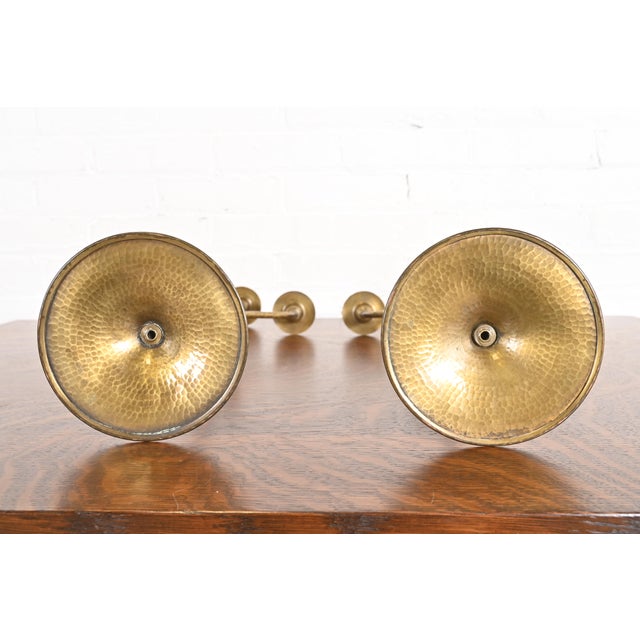 Roycroft Arts & Crafts Brass Finished Hammered Copper Candelabras, Pair For Sale - Image 10 of 13