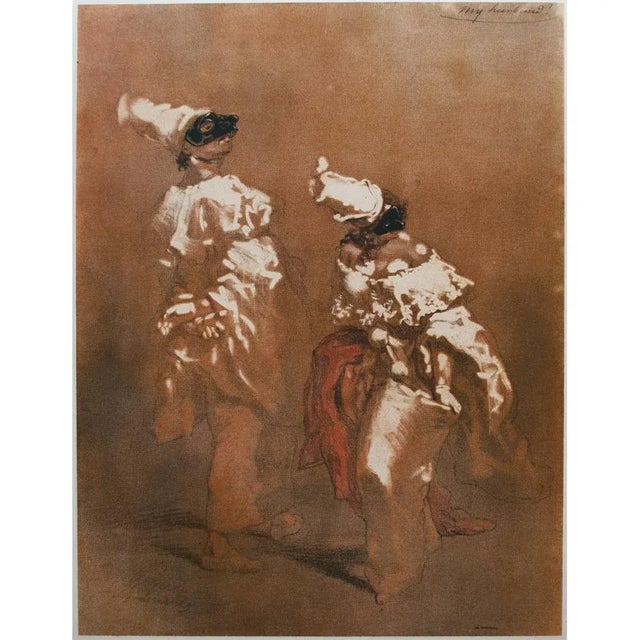 An excellent vintage offset lithograph, full-color print, after pastel drawing "My Husband!" by Paul Gavarni (1804, Paris...