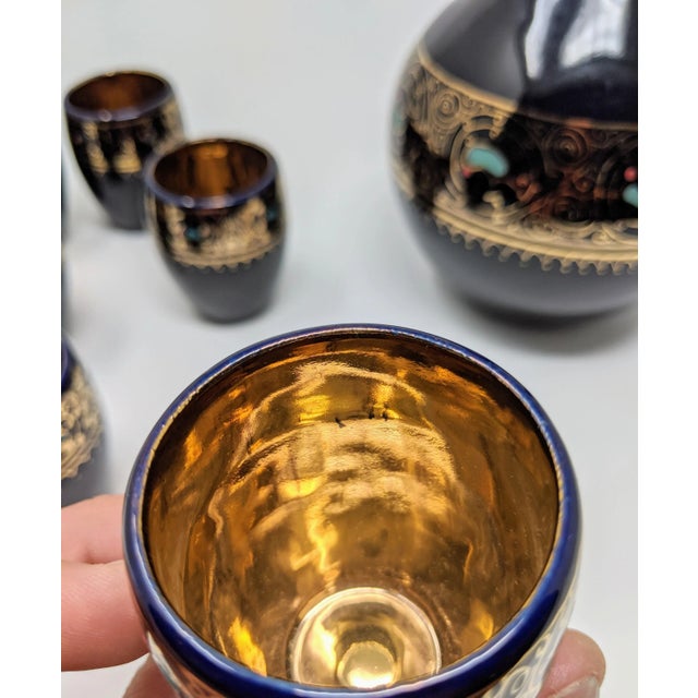 Vintage 1980s Regency Navy Blue and Gold Carafe & Shot Glass Set - 7 Pieces For Sale - Image 10 of 13