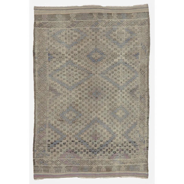 Textile Mid 20th Century Vintage Pastel Embroidered Kilim Rug For Sale - Image 7 of 7
