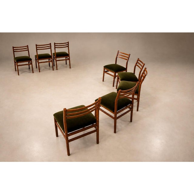 Brown Brazilian Modern Set of Twelve Chairs in Caviuna wood & Olive Velvet, Arrendamento, 1960s, Lot 661-1181 For Sale - Image 8 of 18