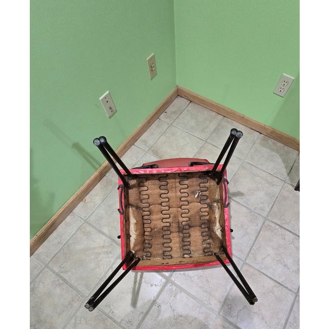 Viking Artline Style Vintage Red Vinyl & Black Metal Frame Mid-Century Modern Chair Hair Pin Legs Atomic For Sale - Image 4 of 10