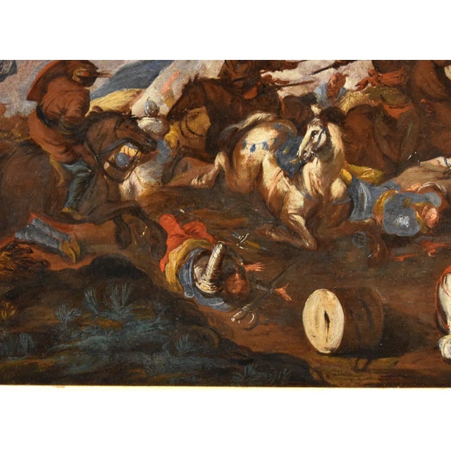 Antonio Calza, Battle Knights Landscape, 1700, Oil on Canvas For Sale - Image 7 of 13