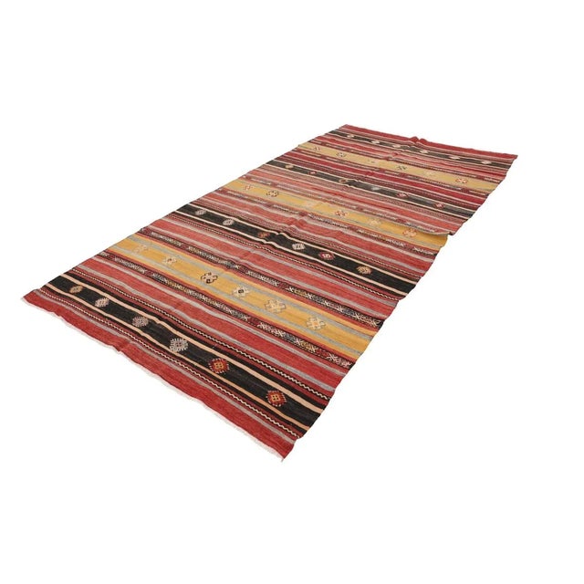 Traditional Mid 20th Century Striped Vintage Turkish Kilim Rug For Sale - Image 3 of 7