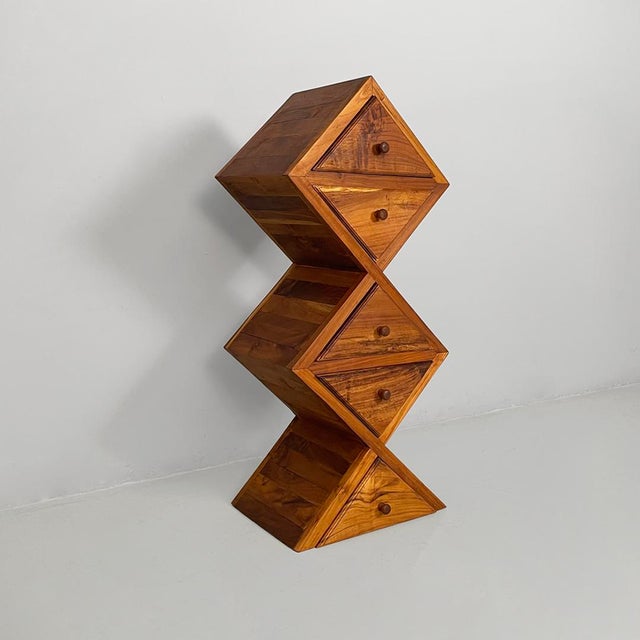 Italian Modern Geometric Wooden Chest of Drawers, 1980s For Sale - Image 10 of 15