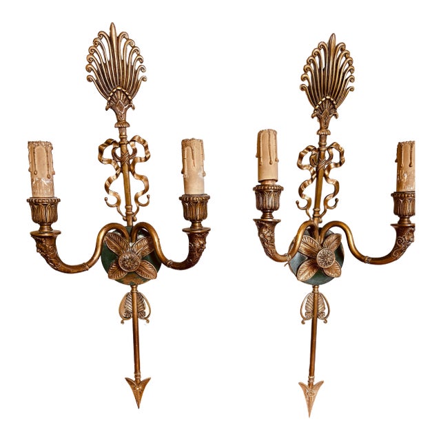 1950s French Empire Style Two-Arm Wall Sconce, Pair For Sale