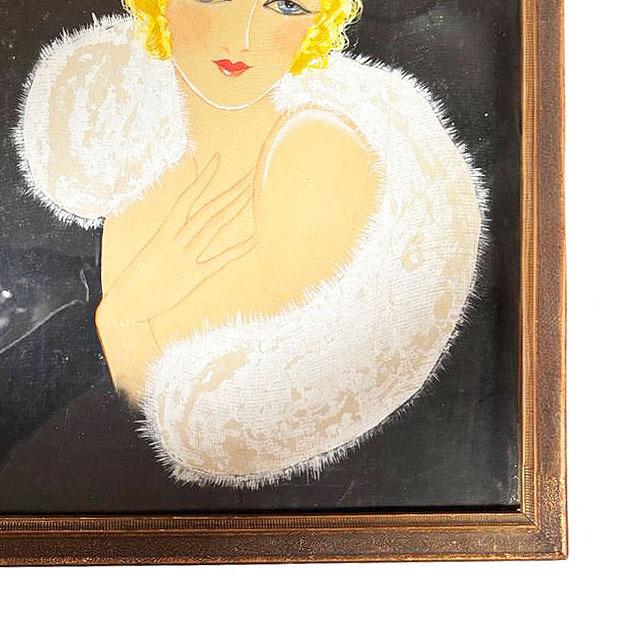 1920 Female Glamour Flapper Portrait Pastel on Black Paper, Framed For Sale In Los Angeles - Image 6 of 8