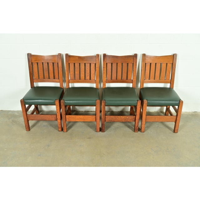 Mission Gustav Stickley Antique Mission Oak Arts & Crafts Dining Chairs, Set of Four For Sale - Image 3 of 14