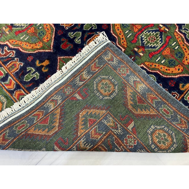 Green & Navy Blue Geometric Tribal Wool Area Rug, 5' X 6'7" For Sale - Image 16 of 16