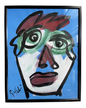Contemporary Abstract Face Portrait Acrylic Painting by Peter Keil, Framed
