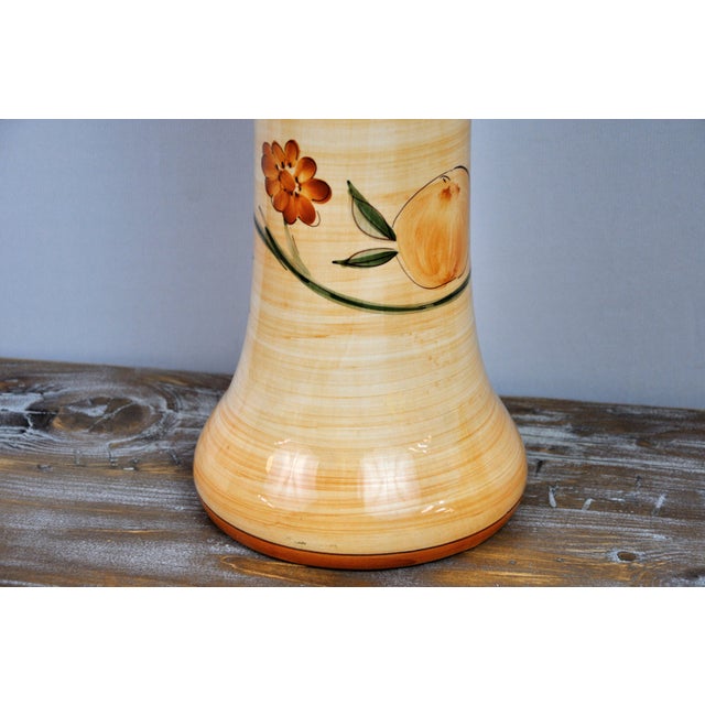 Mid Century Trumpet Orange Vase With Floral Motifs Chairish