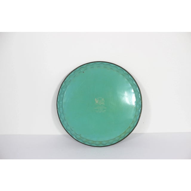 Mid-Century Modern Vintage Turquoise Blue Decorated Metal Cocktail Drinks Tray Made by Baret Ware For Sale - Image 3 of 10